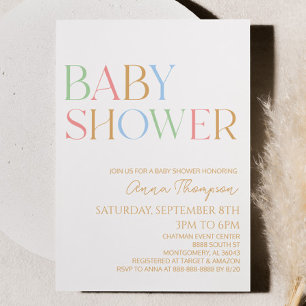Invitation Baby shower minimaliste moderne coloré