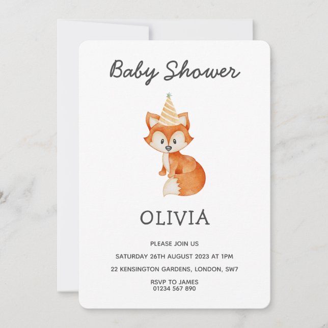 Invitation Baby shower minimaliste moderne de renard de bois (Devant)