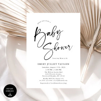 Invitation Baby shower minimaliste moderne noir et blanc