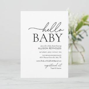 Invitation Baby shower minimaliste noir et blanc Hello