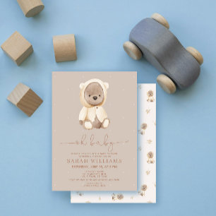 Invitation Baby-Shower Minimaliste Oh Baby Ours Brun