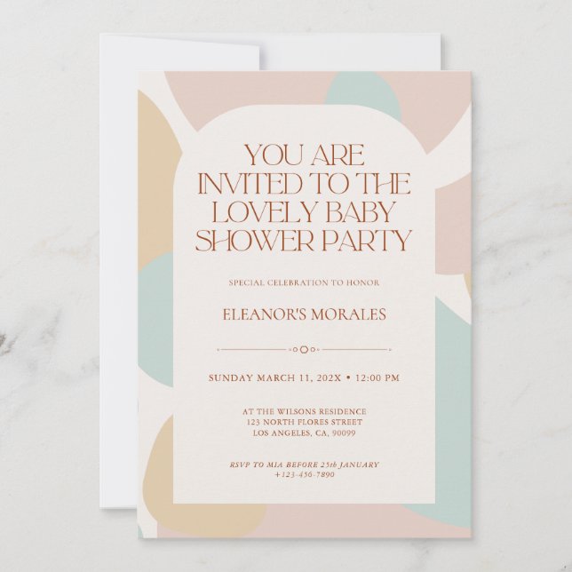 Invitation Baby shower minimaliste Pastel Beige (Devant)