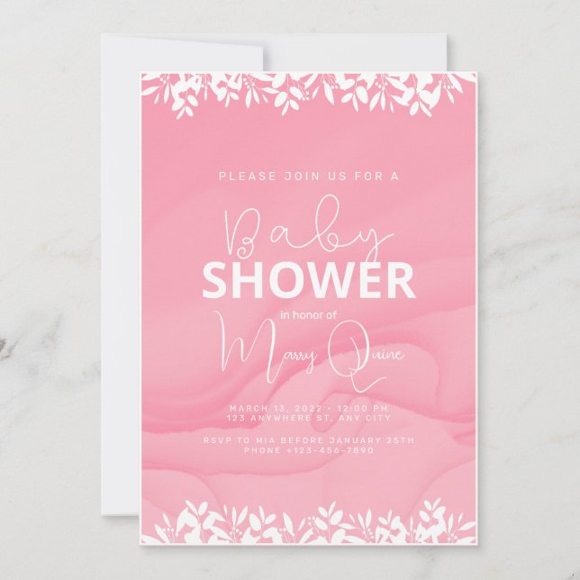 Invitation Baby shower minimaliste rose (Devant)