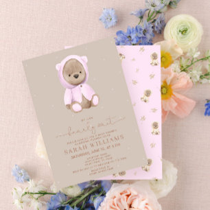 Invitation Baby Shower Minimaliste Rose Bearly Wait