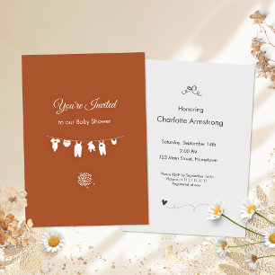 Invitation Baby shower minimaliste rouille Boho