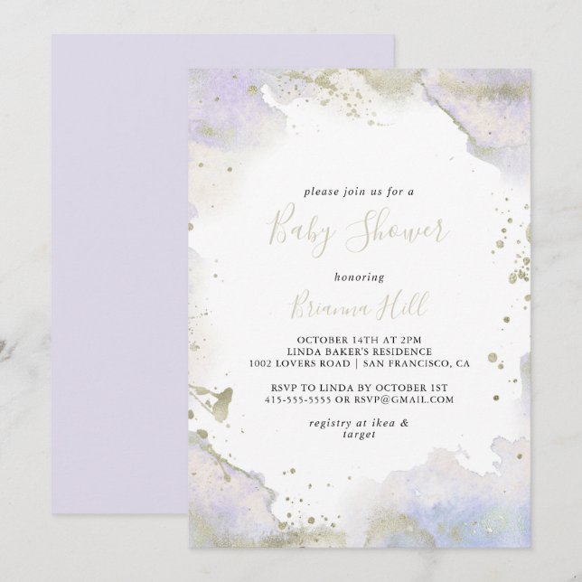 Invitation Baby shower minimaliste simple violet (Devant / Derrière)