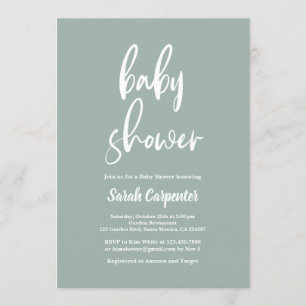 Invitation Baby shower minimaliste vert Sage