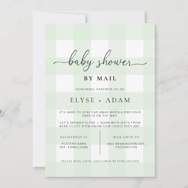 Invitation Baby shower Mint Green En vichy Par Courrier Invit (Devant)