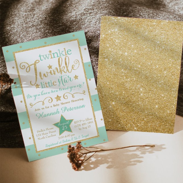 Invitation Baby shower Mint Twinkle Little Star (Créateur téléchargé)