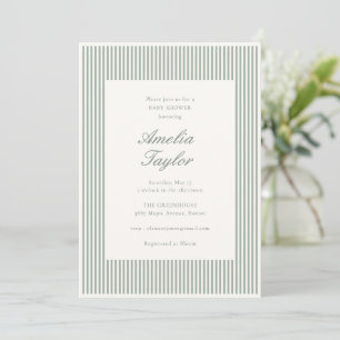 Invitation Baby Shower Mixte à Rayures Vert Sauge