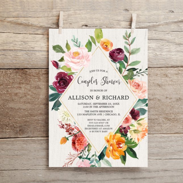 Invitation Baby shower mixte des couples floraux de automne r (Créateur téléchargé)