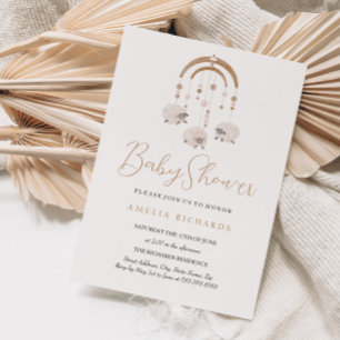 Invitation Baby Shower Mobile Bohème Doux Neutre