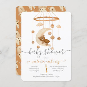 Invitation Baby shower mobile Boho Bear Moon