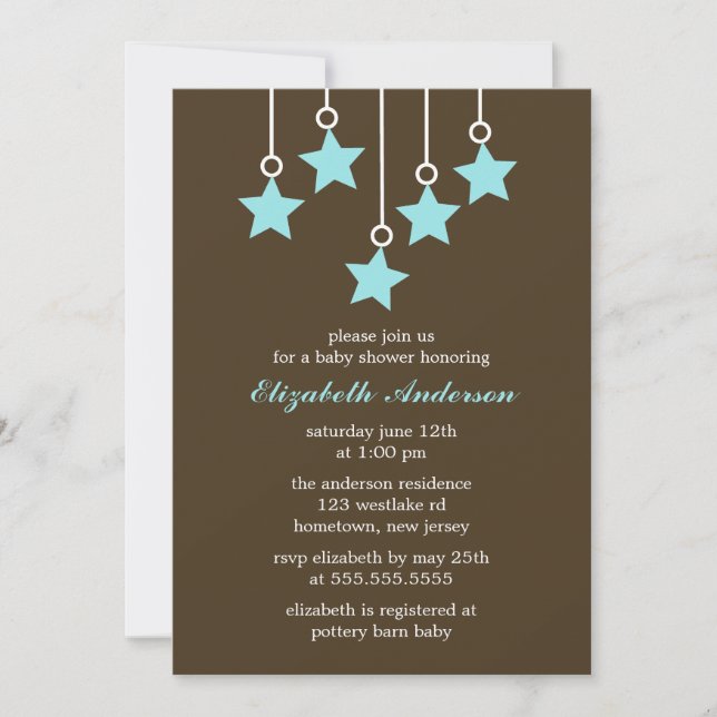 Invitation Baby shower mobile Brown et bleu (Devant)
