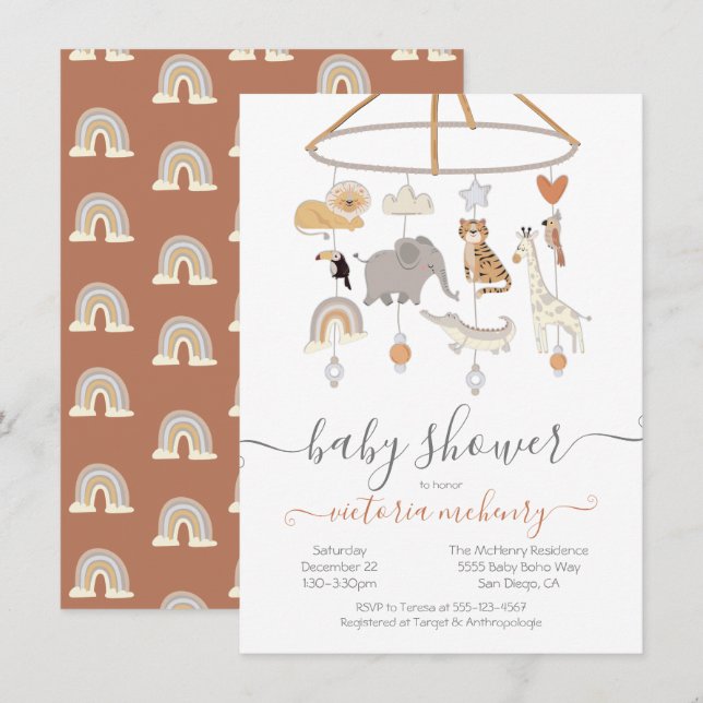 Invitation Baby shower mobile Jungle Animaux (Devant / Derrière)