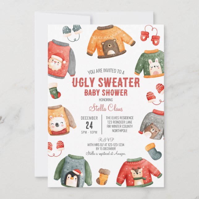 Invitation Baby shower moche, douche de Noël (Devant)