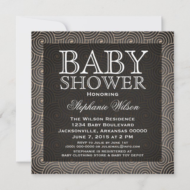 Invitation Baby shower Mod Swirls, Beige (Devant)