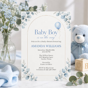 Invitation Baby shower moderne aquarelle eucalyptus