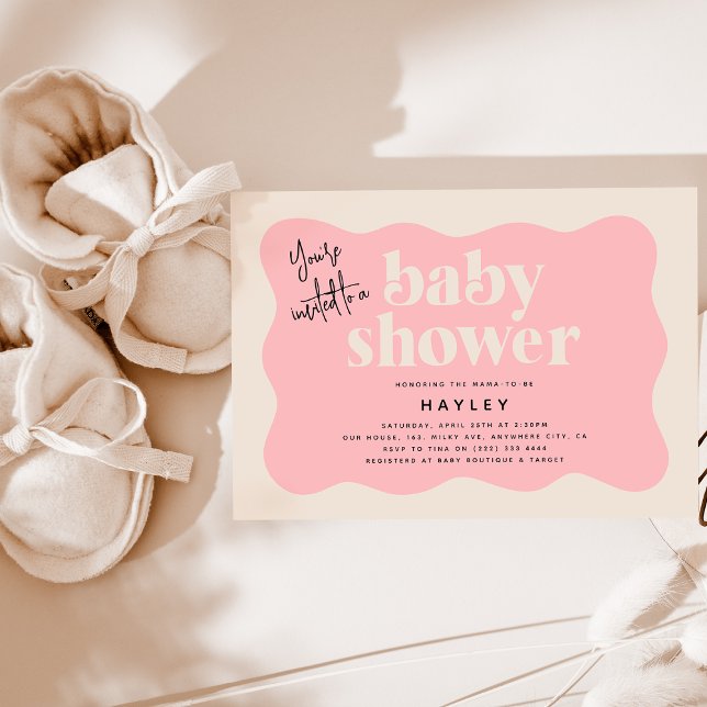 Invitation Baby shower moderne aux fraises rose et crème (Créateur téléchargé)