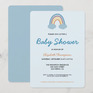 Invitation Baby shower moderne bébé bleu Rainbow