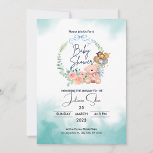 Invitation Baby shower Moderne Bleu Et Blanc