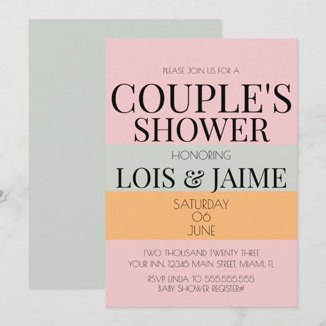 Invitation Baby shower moderne bloc Pink Mint Bright Couples (Devant / Derrière)