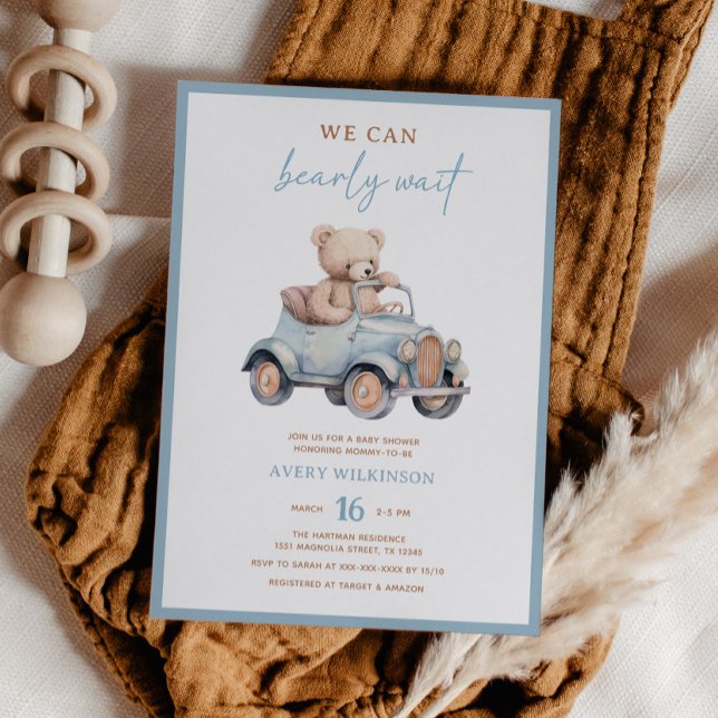 Invitation Baby shower moderne Blue Teddy Bear Boy (Créateur téléchargé)