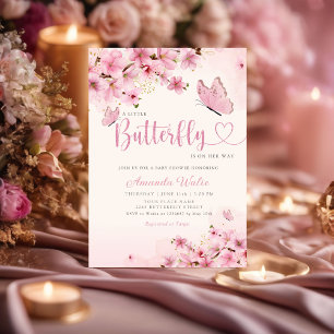 Invitation Baby shower moderne Boho rose floral papillon fill
