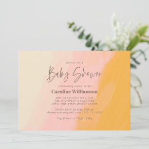 Invitation Baby shower moderne Boho rose jaune mignon Script