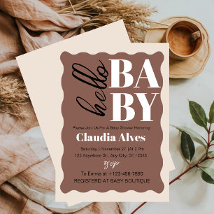 Invitation Baby Shower Moderne Bonjour Bébé Brun