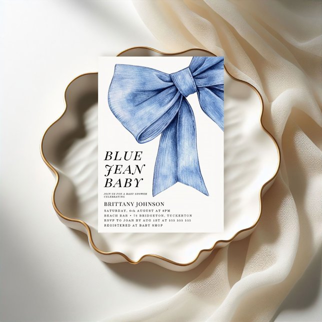 Invitation Baby shower moderne Bow Denim (Créateur téléchargé)