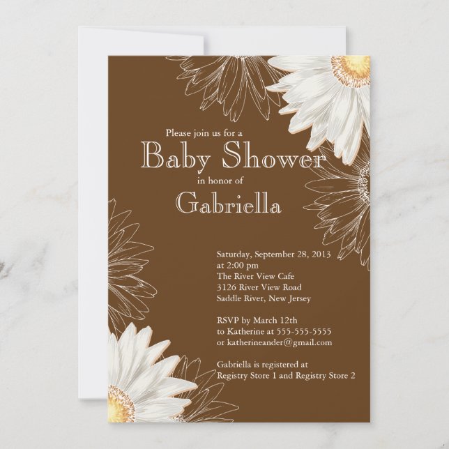 Invitation Baby shower moderne Brown et blanc Gerbera Daisy (Devant)