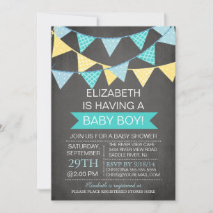 Invitation Baby shower moderne Chalkboard Bunys Boys