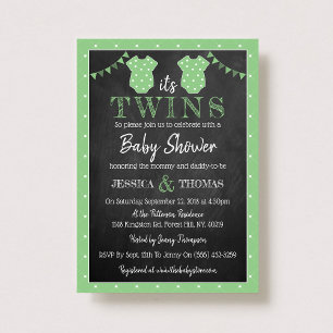 Invitation Baby shower moderne Chalkboard Neutral Twins