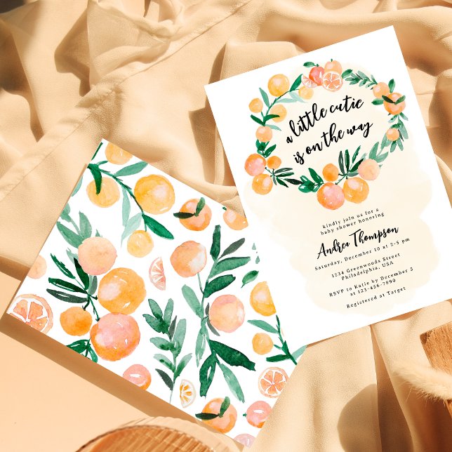 Invitation Baby shower moderne Cute Citrus Orange Little Cuti (Créateur téléchargé)