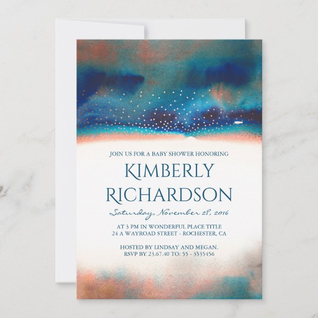 Invitation Baby shower moderne d'aquarelle de turquoise et de (Devant)