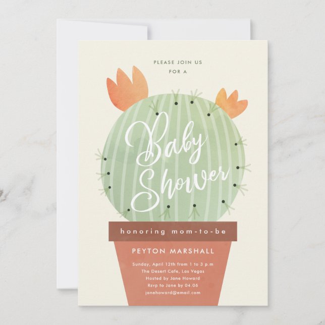 Invitation Baby shower moderne de Cactus (Devant)
