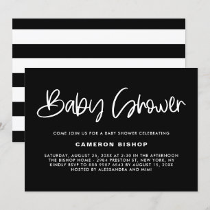Invitation Baby shower moderne de calligraphie noir et blanc