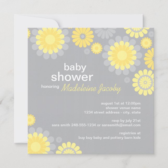 Invitation Baby shower moderne de Fleurs marguerites jaunes e (Devant)