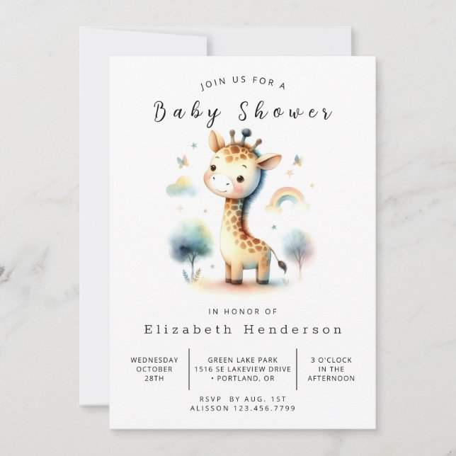 Invitation Baby shower moderne de girafe à imprimer (Devant)