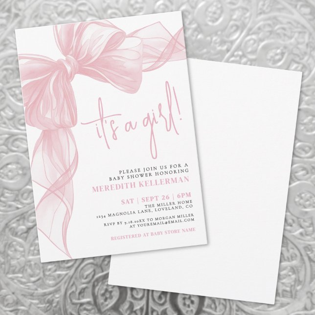 Invitation Baby shower moderne de la boue rose (Modern Pink Bow Baby Shower Invitation)