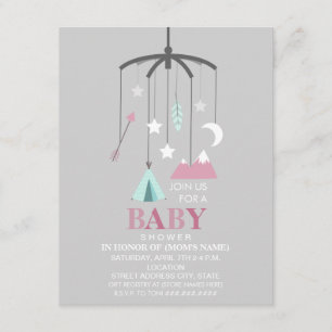 Invitation Baby shower moderne de la fille mobile inspirée de