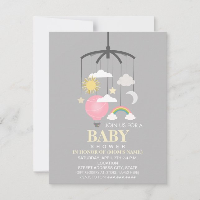 Invitation Baby shower moderne de la Mobile Girl Hot Air Ball (Devant)