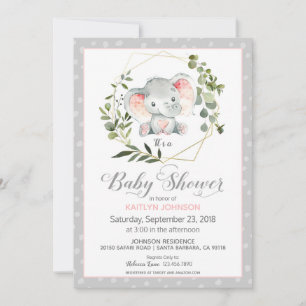 Invitation Baby shower moderne de l'éléphant gris