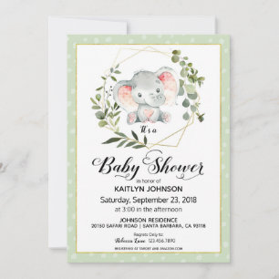 Invitation Baby shower moderne de Sage Elephant