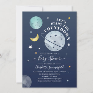 Invitation Baby shower moderne de typographie spatiale