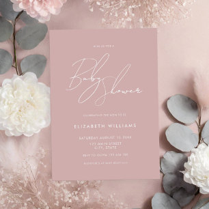 Invitation Baby shower moderne Dusty Rose minimaliste Script