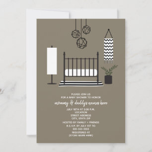 Invitation Baby shower moderne en pépinière noir et blanc