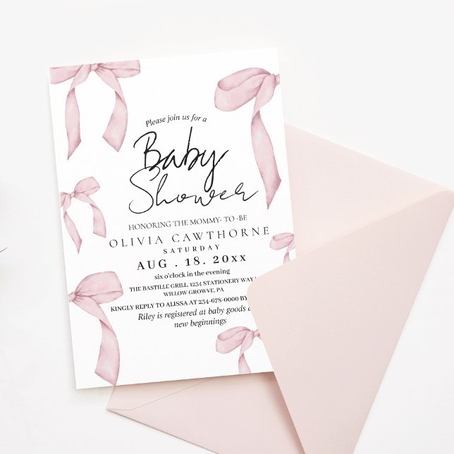 Invitation Baby shower moderne et élégant Dusty Rose Bow (Créateur téléchargé)