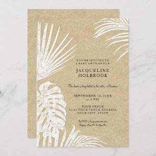 Invitation Baby shower moderne Feuilles tropicaux Kraft simpl
